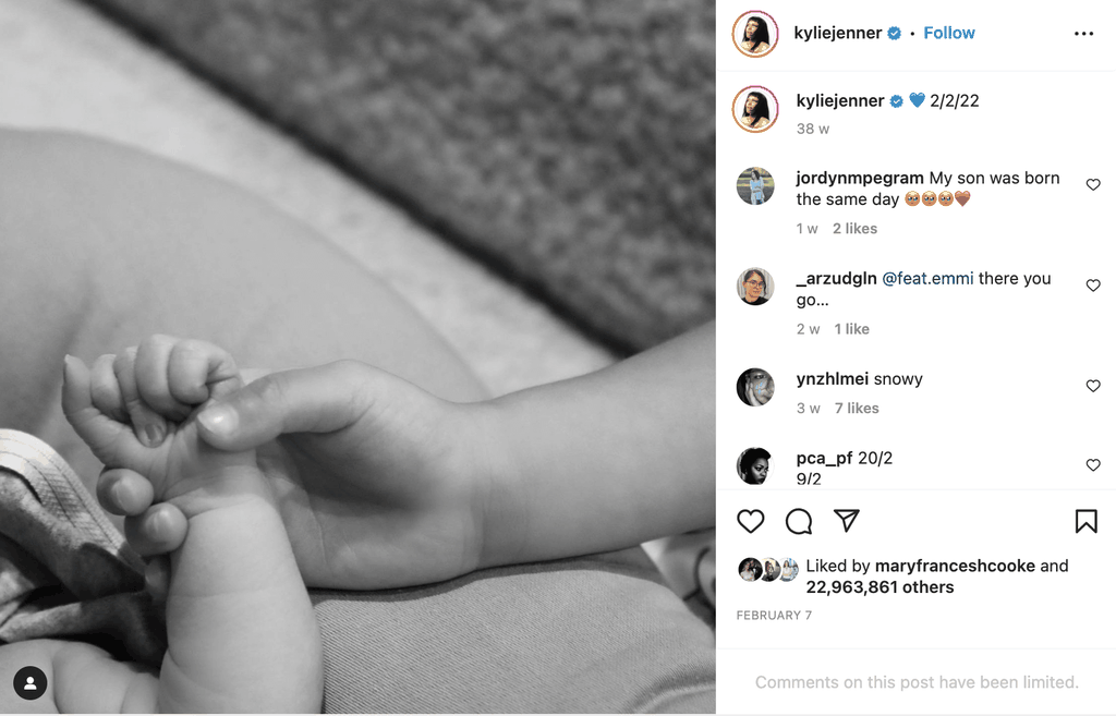 Screenshot zeigt Instagram Post von Kylie Jenner.