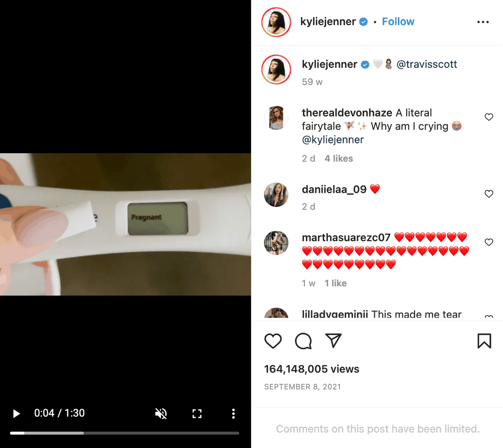 Screenshot zeigt Instagram Post von Kylie Jenner.